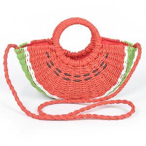 BNWT Painted Straw Watermelon Convertible Summer Basket Clutch Tote